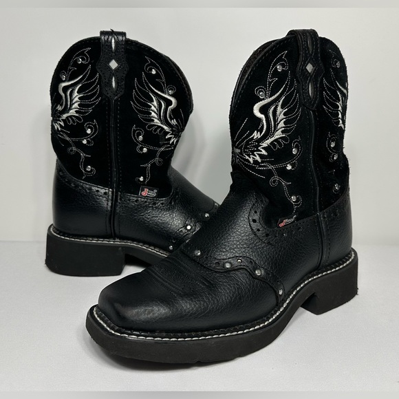 Justin Boots Shoes Justin Mandra L9977 Black Leather Wings Cross